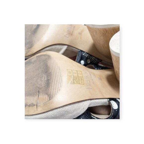 Botkier Hampton Ribbon Bow Mules With Polka Dots & Wooden Block Heels Linen - Picture 10 of 16